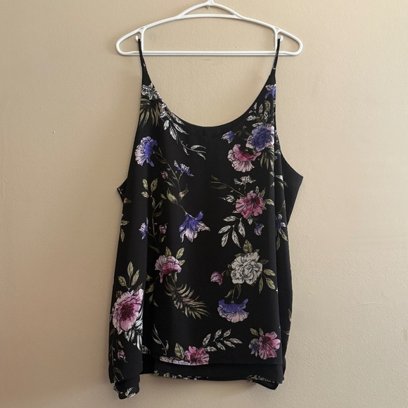 Reitmans Black Floral Print Spaghetti Strap Double Lined Blouse - Size 2X - Picture 7 of 14